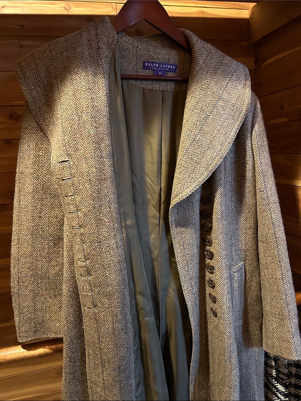 Ralph Lauren Taupe Herringbone Wool Pea Coat